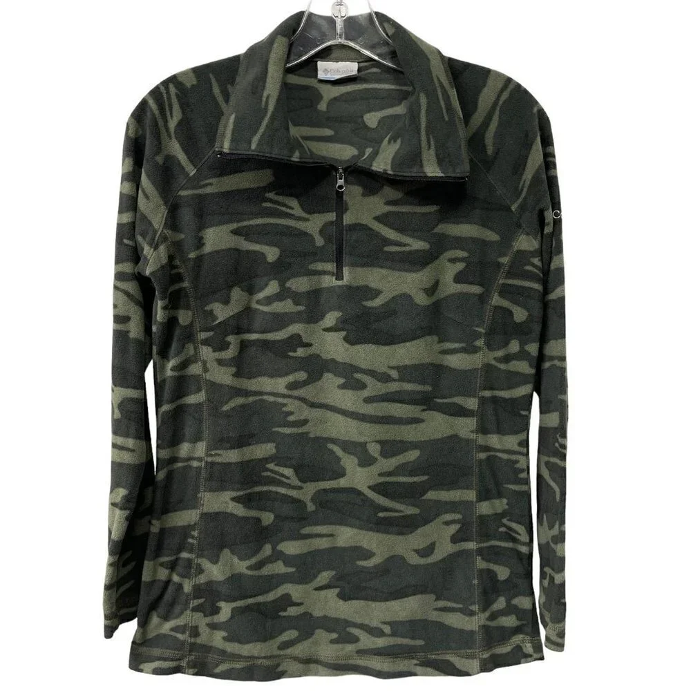 Columbia Camo Fleece 1/4 Zip Sweater Green Youth Size M